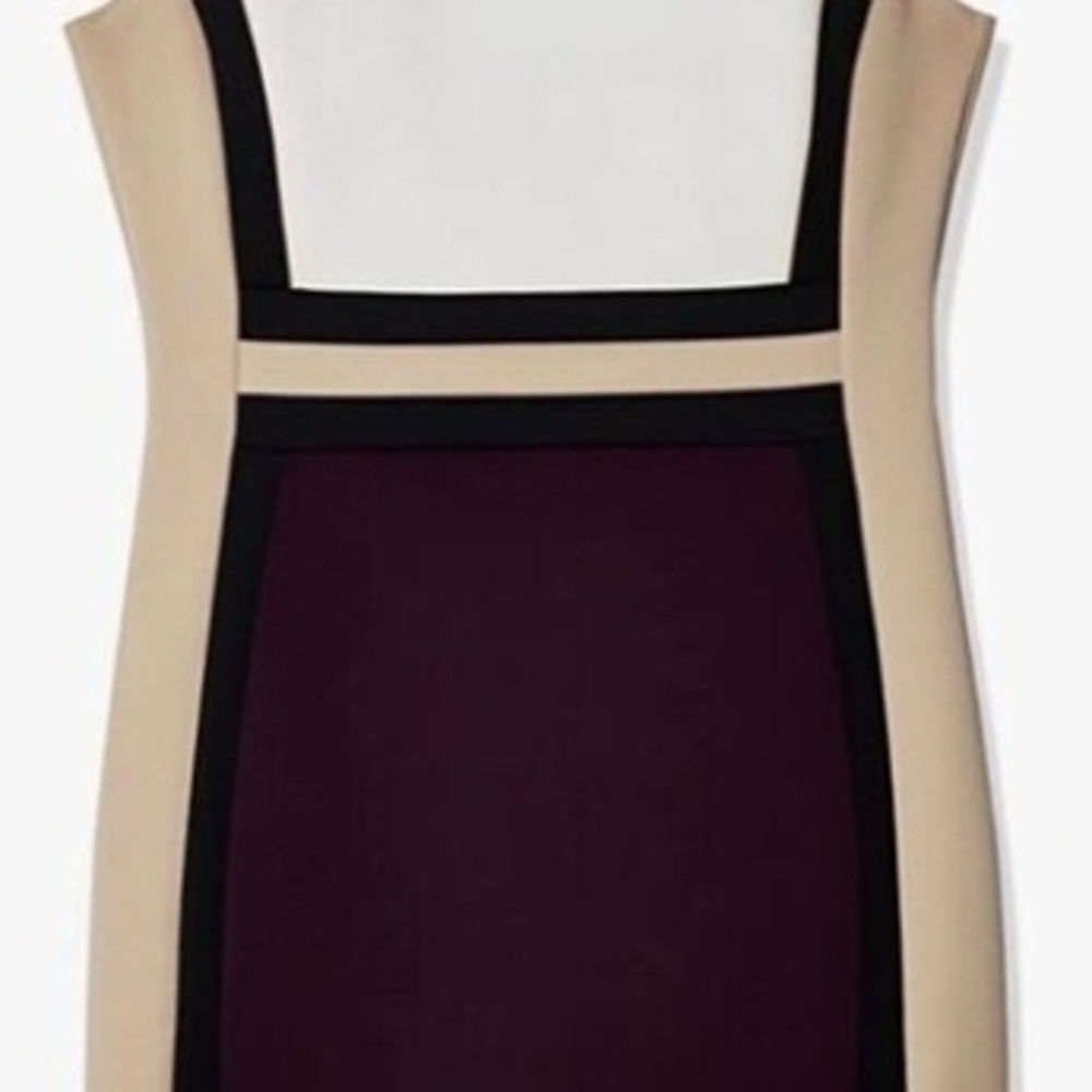 Calvin Klein Strapless Dress in Cream, Black, and Purple